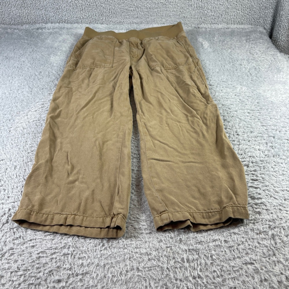 St Johns Bay Womens Khaki Tan Wide Leg Crop Pants Elastic Waist Size L
